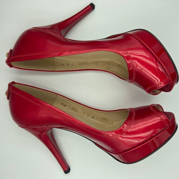 Stuart Weitzman Red Peep Toe Heel Pump - Picture 2 of 8